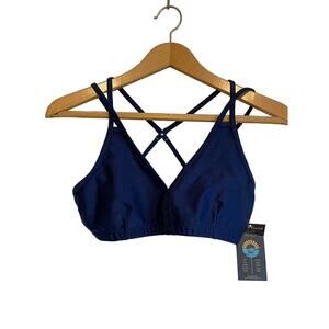 Sol & Mane Vinyasa sports bra navy blue unpadded pullover lined wireless Size S